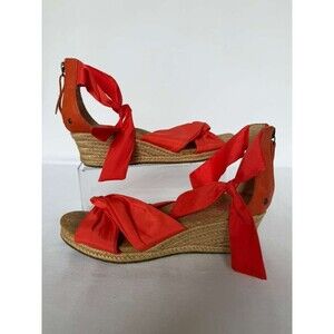 UGG Wedge Sandals Orange Ankle Tie Cork Espadrille Womens 8.5
